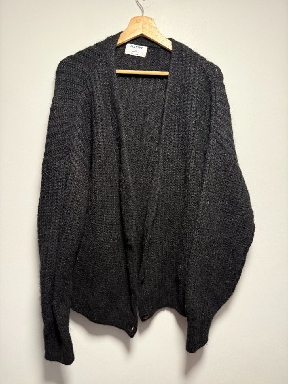Old Navy Wool-Blend Shaker-Stitch Cardigan Sweater Black Large T - Picture 2 of 8